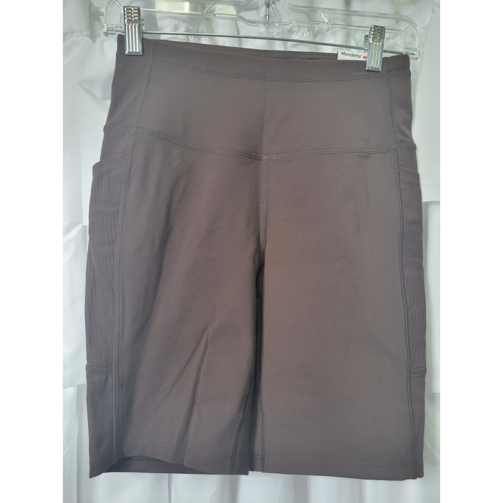 Mondetta Brown High Waisted Biker Shorts 8 Inch Inseam Pockets XS 1324